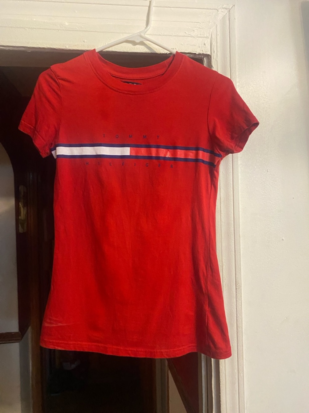 Tommy Hilfiger Red Short Sleeve Tee with White & Navy Stripe